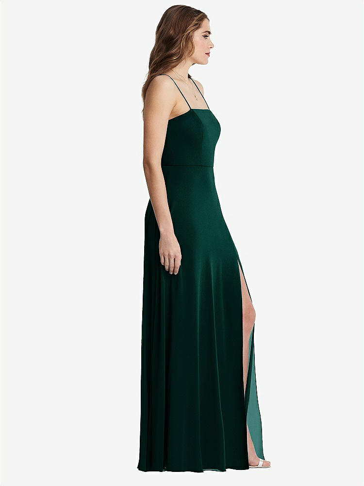 【STYLE: LB012】Square Neck Chiffon Maxi Dress with Front Slit - Elliott【COLOR: Evergreen】