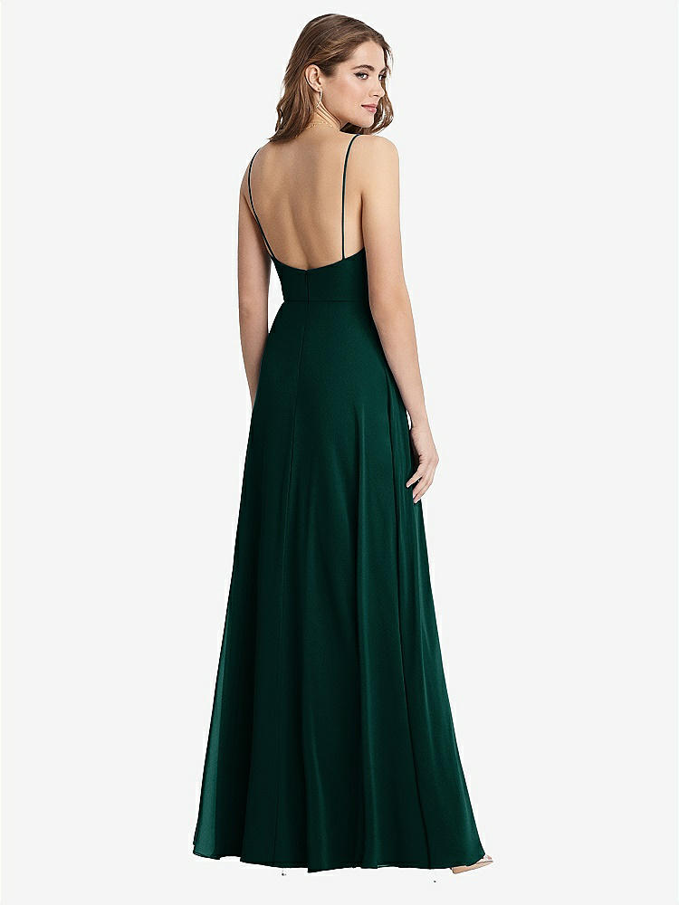 【STYLE: LB012】Square Neck Chiffon Maxi Dress with Front Slit - Elliott【COLOR: Evergreen】