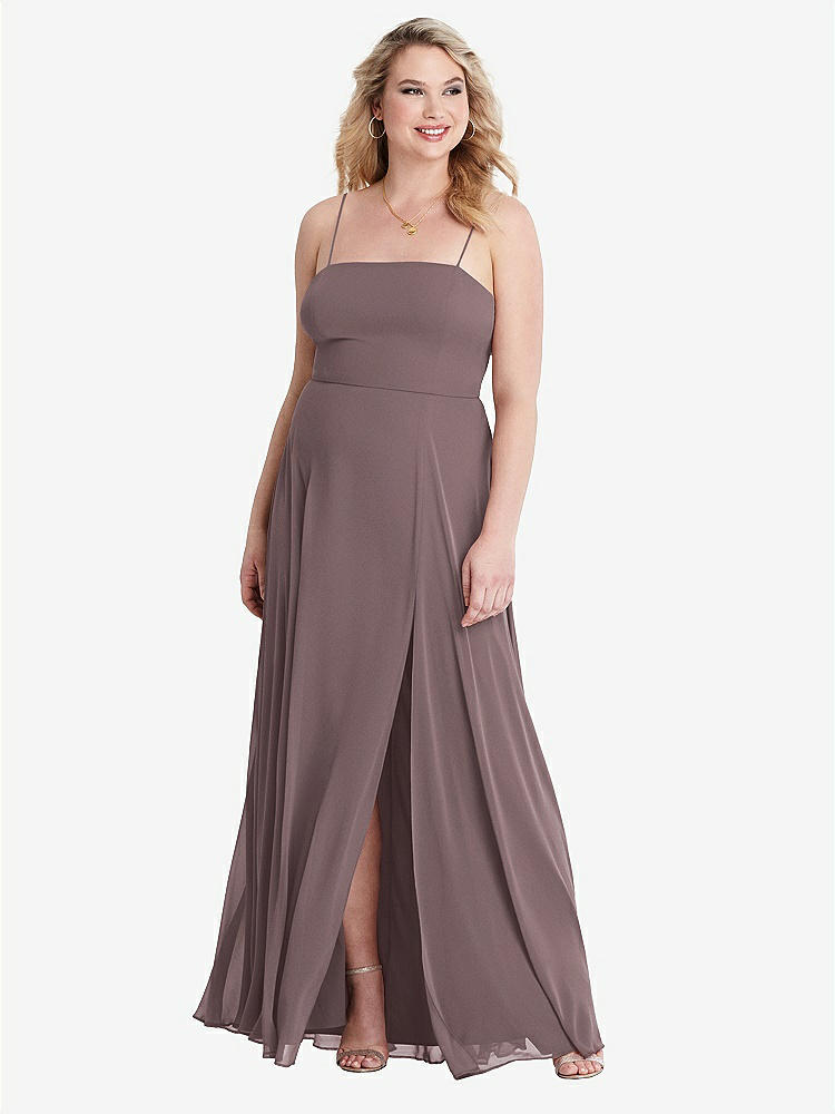 【STYLE: LB012】Square Neck Chiffon Maxi Dress with Front Slit - Elliott【COLOR: French Truffle】