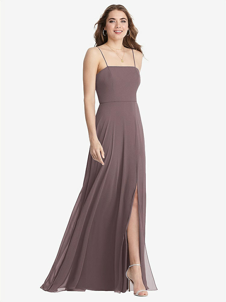 【STYLE: LB012】Square Neck Chiffon Maxi Dress with Front Slit - Elliott【COLOR: French Truffle】