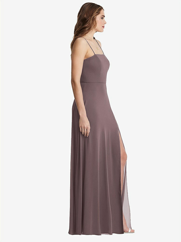 【STYLE: LB012】Square Neck Chiffon Maxi Dress with Front Slit - Elliott【COLOR: French Truffle】