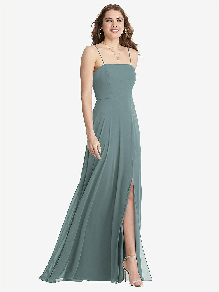 【STYLE: LB012】Square Neck Chiffon Maxi Dress with Front Slit - Elliott【COLOR: Icelandic】