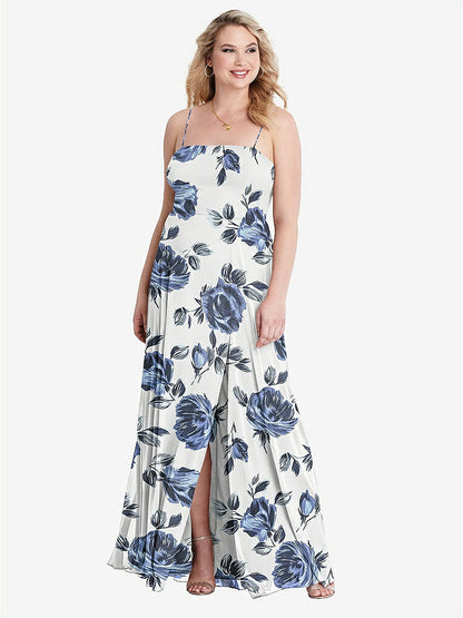【STYLE: LB012】Square Neck Chiffon Maxi Dress with Front Slit - Elliott【COLOR: Indigo Rose】