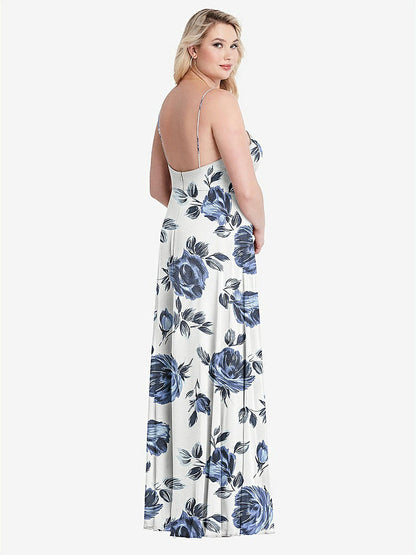 【STYLE: LB012】Square Neck Chiffon Maxi Dress with Front Slit - Elliott【COLOR: Indigo Rose】