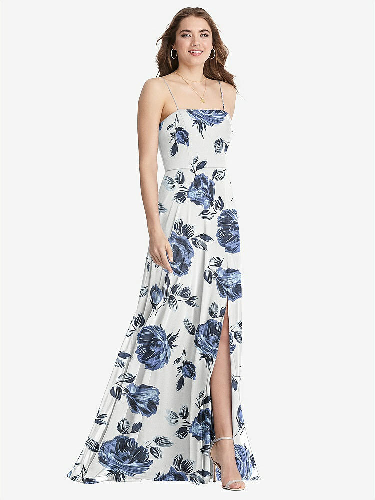【STYLE: LB012】Square Neck Chiffon Maxi Dress with Front Slit - Elliott【COLOR: Indigo Rose】