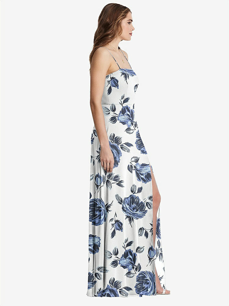 【STYLE: LB012】Square Neck Chiffon Maxi Dress with Front Slit - Elliott【COLOR: Indigo Rose】