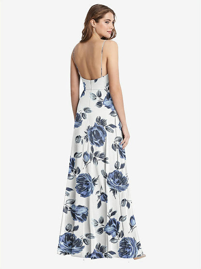 【STYLE: LB012】Square Neck Chiffon Maxi Dress with Front Slit - Elliott【COLOR: Indigo Rose】