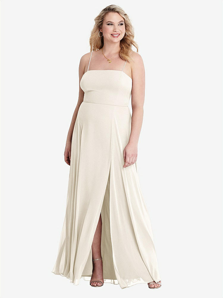 【STYLE: LB012】Square Neck Chiffon Maxi Dress with Front Slit - Elliott【COLOR: Ivory】