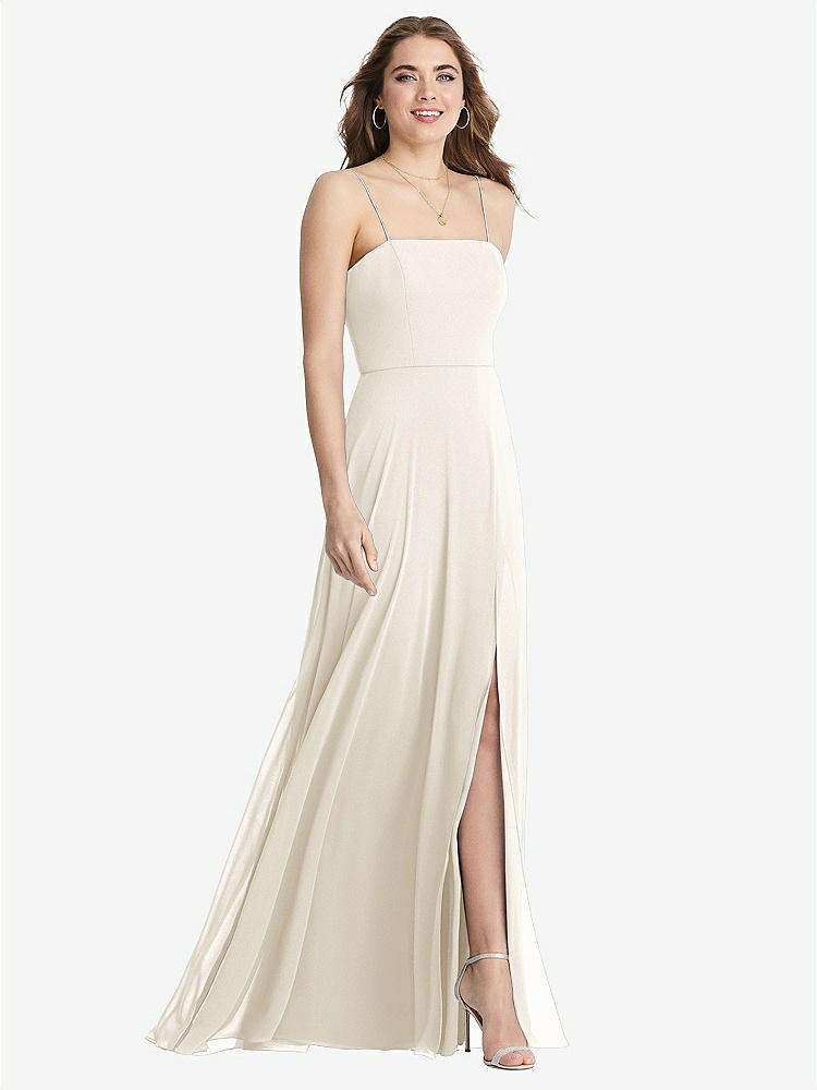 【STYLE: LB012】Square Neck Chiffon Maxi Dress with Front Slit - Elliott【COLOR: Ivory】