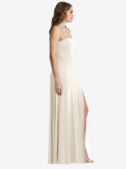 【STYLE: LB012】Square Neck Chiffon Maxi Dress with Front Slit - Elliott【COLOR: Ivory】