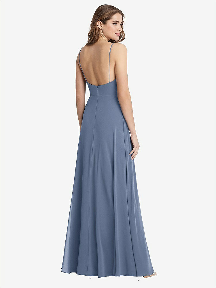 【STYLE: LB012】Square Neck Chiffon Maxi Dress with Front Slit - Elliott【COLOR: Larkspur Blue】