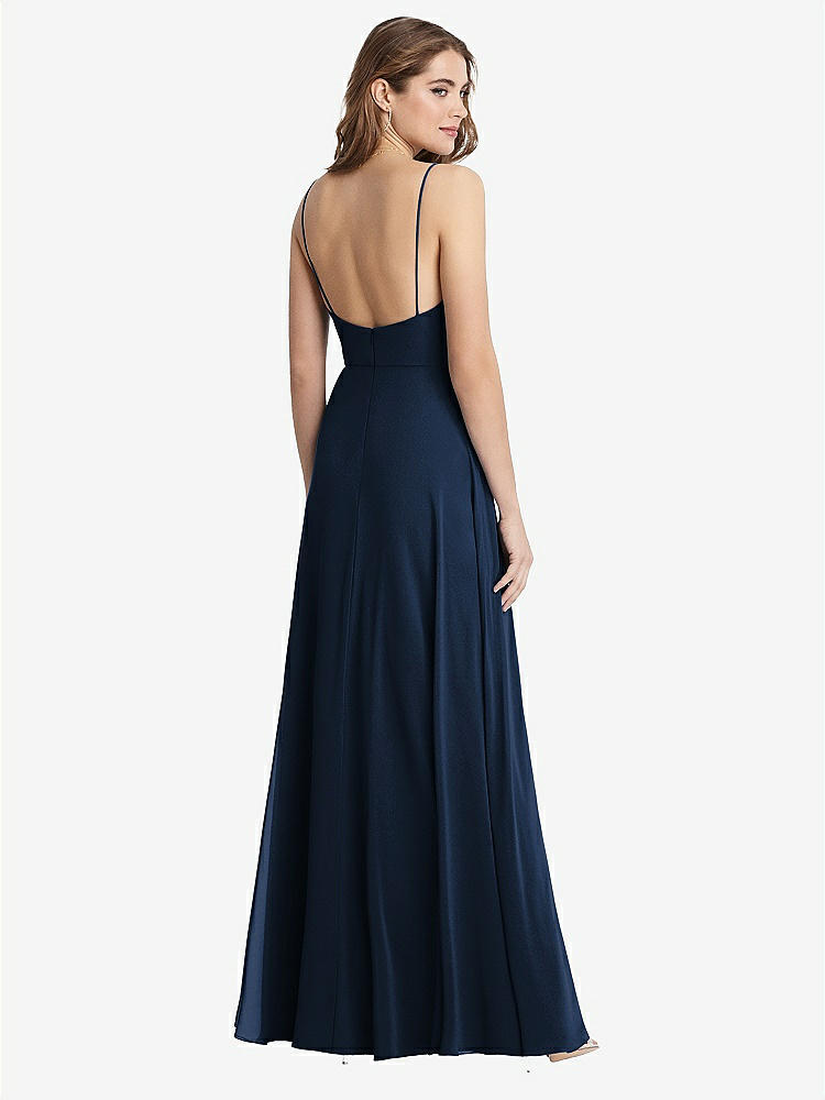 【STYLE: LB012】Square Neck Chiffon Maxi Dress with Front Slit - Elliott【COLOR: Midnight Navy】