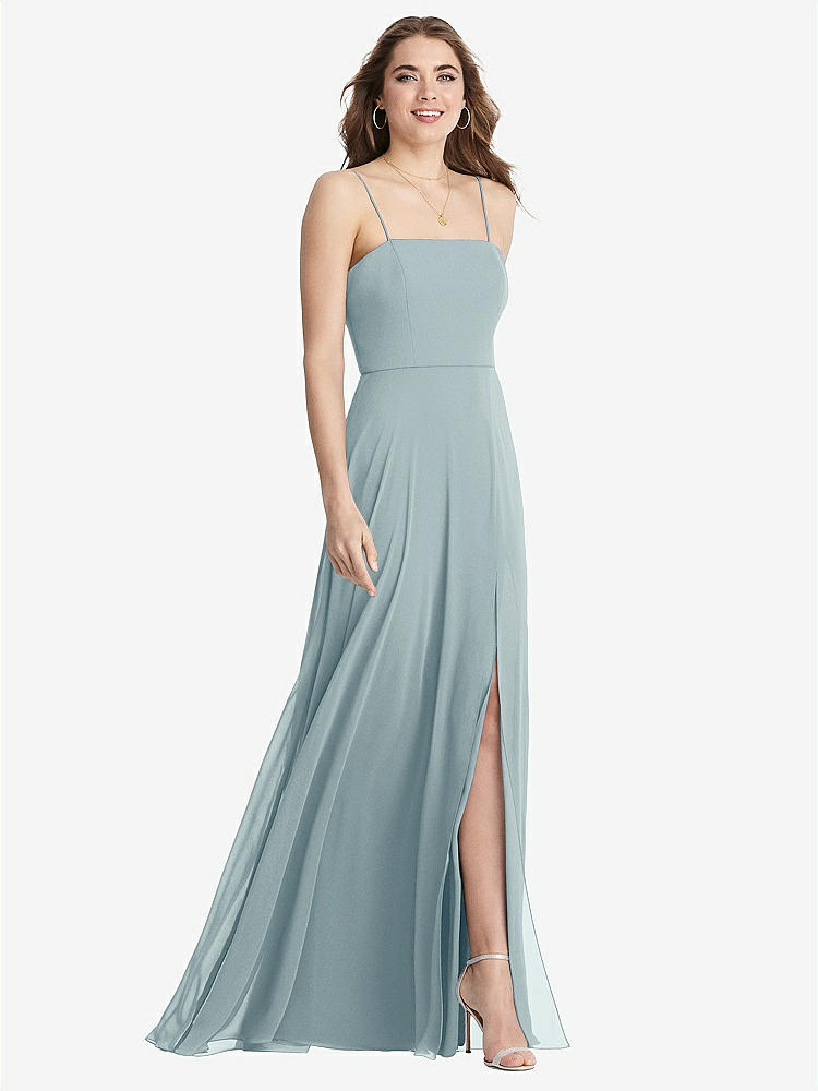 【STYLE: LB012】Square Neck Chiffon Maxi Dress with Front Slit - Elliott【COLOR: Morning Sky】