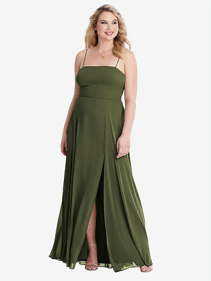 【STYLE: LB012】Square Neck Chiffon Maxi Dress with Front Slit - Elliott【COLOR: Olive Green】