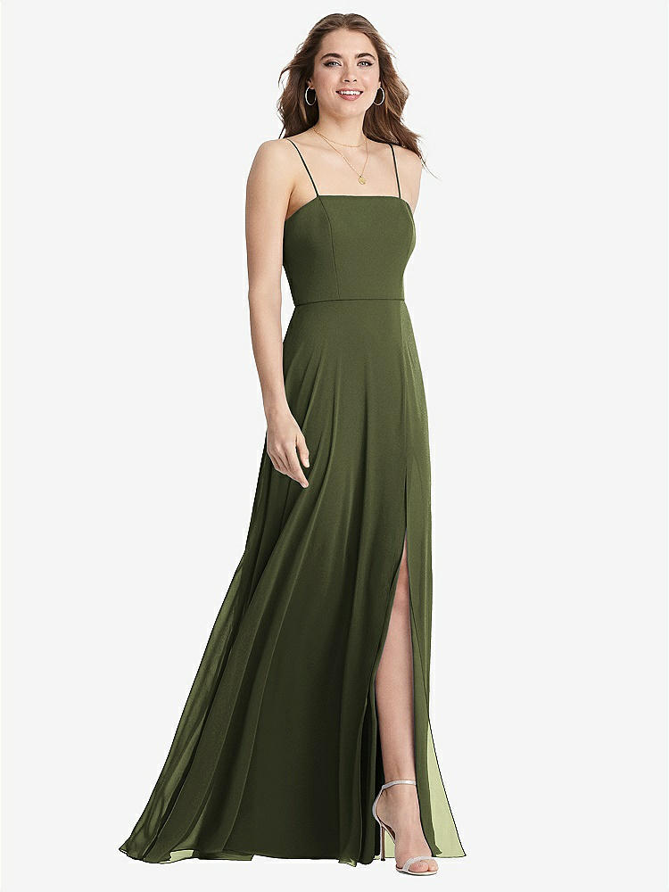 【STYLE: LB012】Square Neck Chiffon Maxi Dress with Front Slit - Elliott【COLOR: Olive Green】
