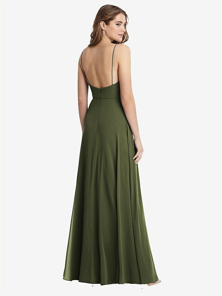 【STYLE: LB012】Square Neck Chiffon Maxi Dress with Front Slit - Elliott【COLOR: Olive Green】