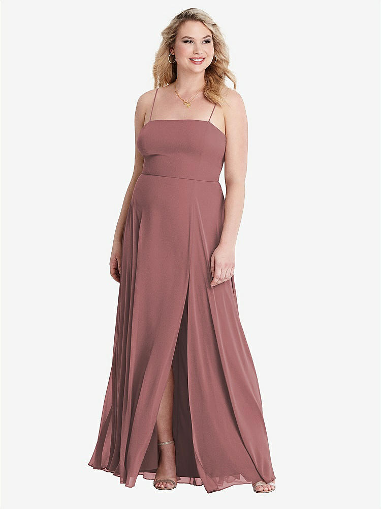 【STYLE: LB012】Square Neck Chiffon Maxi Dress with Front Slit - Elliott【COLOR: Rosewood】