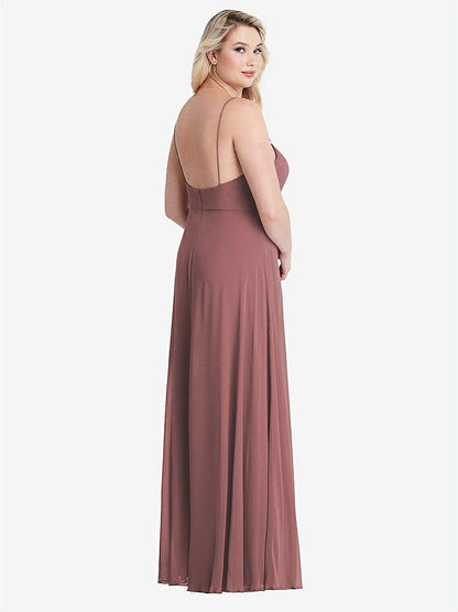 【STYLE: LB012】Square Neck Chiffon Maxi Dress with Front Slit - Elliott【COLOR: Rosewood】