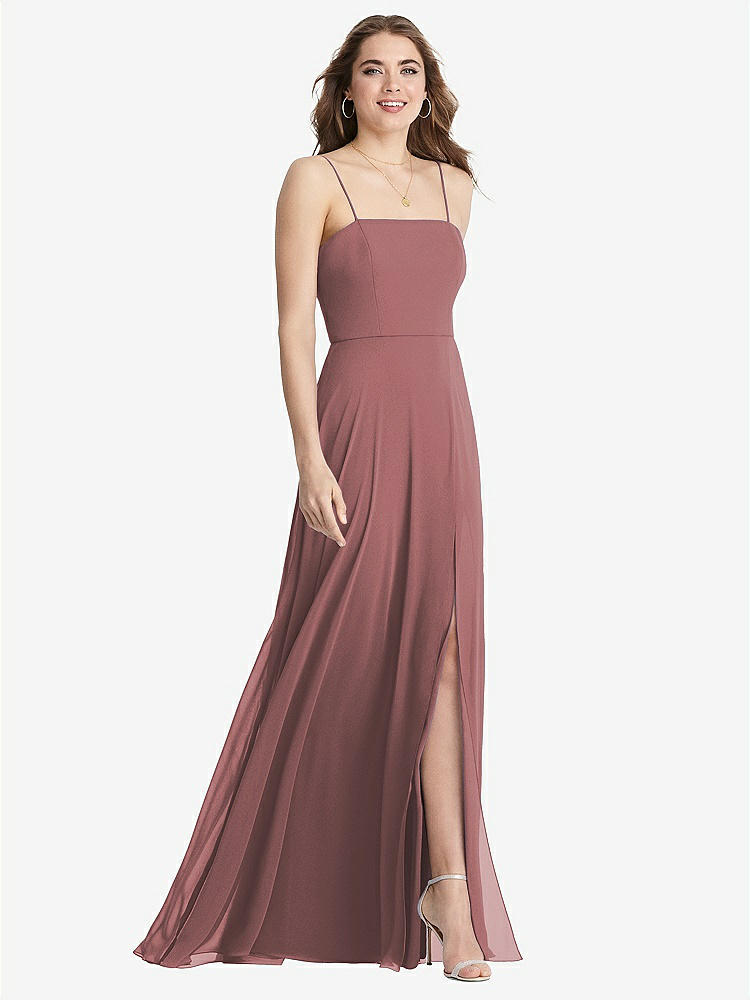 【STYLE: LB012】Square Neck Chiffon Maxi Dress with Front Slit - Elliott【COLOR: Rosewood】