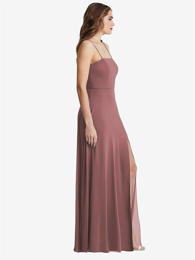 【STYLE: LB012】Square Neck Chiffon Maxi Dress with Front Slit - Elliott【COLOR: Rosewood】