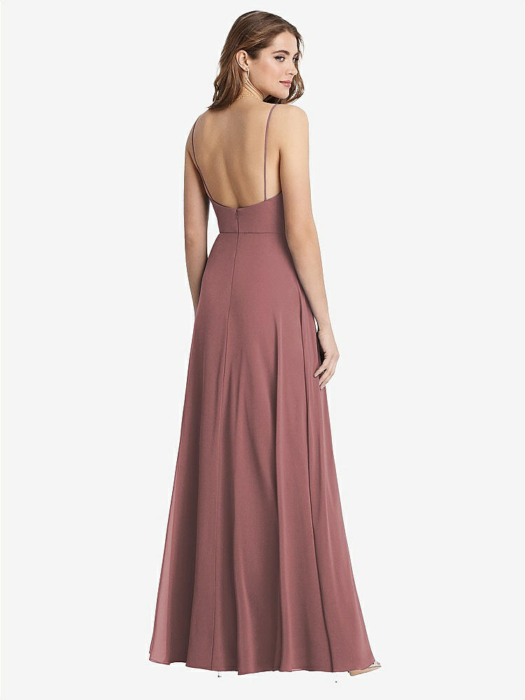【STYLE: LB012】Square Neck Chiffon Maxi Dress with Front Slit - Elliott【COLOR: Rosewood】