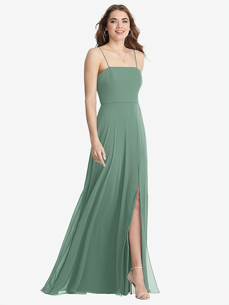 【STYLE: LB012】Square Neck Chiffon Maxi Dress with Front Slit - Elliott【COLOR: Seagrass】