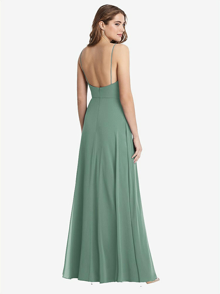 【STYLE: LB012】Square Neck Chiffon Maxi Dress with Front Slit - Elliott【COLOR: Seagrass】