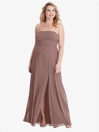 【STYLE: LB012】Square Neck Chiffon Maxi Dress with Front Slit - Elliott【COLOR: Sienna】