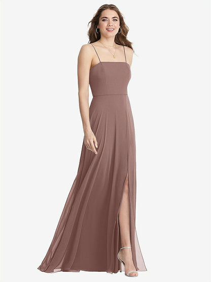 【STYLE: LB012】Square Neck Chiffon Maxi Dress with Front Slit - Elliott【COLOR: Sienna】