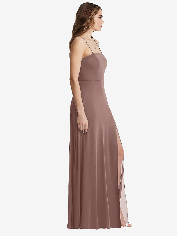 【STYLE: LB012】Square Neck Chiffon Maxi Dress with Front Slit - Elliott【COLOR: Sienna】