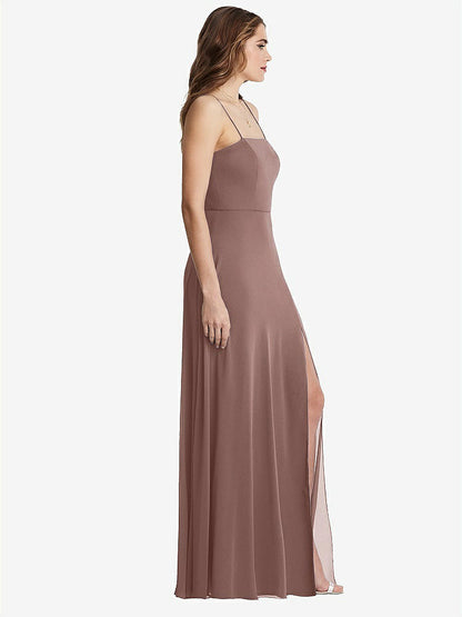 【STYLE: LB012】Square Neck Chiffon Maxi Dress with Front Slit - Elliott【COLOR: Sienna】