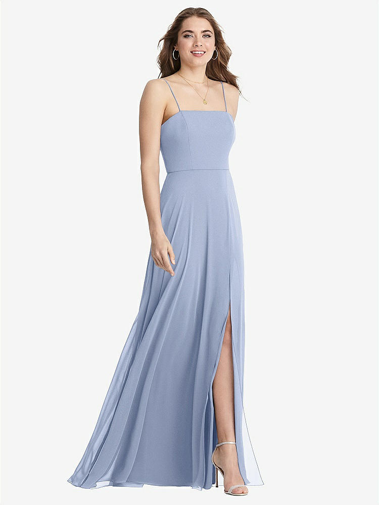 【STYLE: LB012】Square Neck Chiffon Maxi Dress with Front Slit - Elliott【COLOR: Sky Blue】