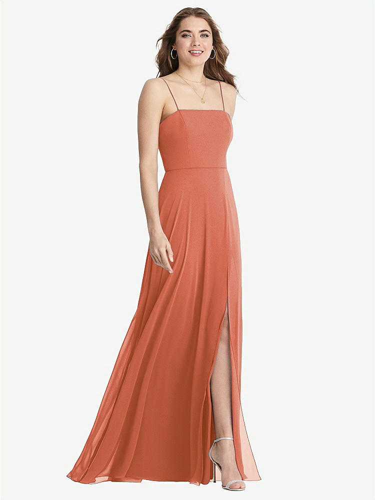 【STYLE: LB012】Square Neck Chiffon Maxi Dress with Front Slit - Elliott【COLOR: Terracotta Copper】