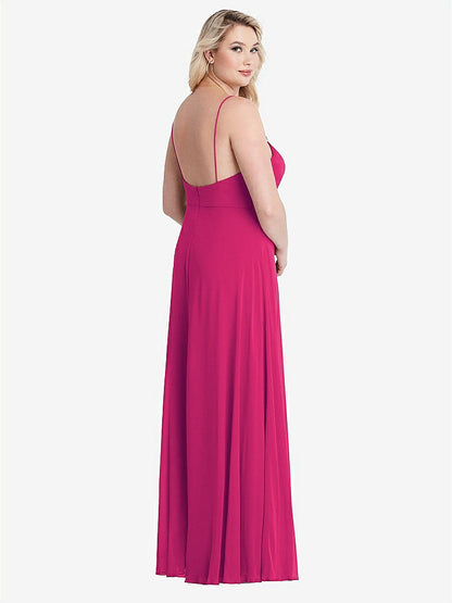 【NEW】【STYLE: LB012】正方形 首 シフォン マキシ ドレス 前面 スリット  -  エリオット【COLOR: Think Pink】【SIZE: 00-30W】