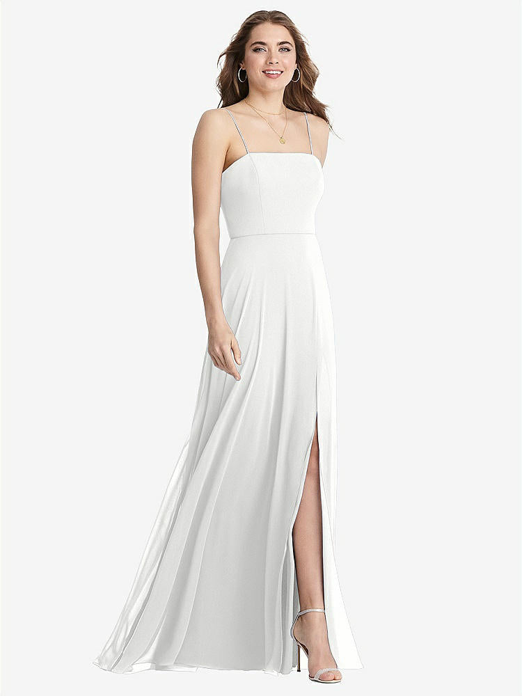 【STYLE: LB012】Square Neck Chiffon Maxi Dress with Front Slit - Elliott【COLOR: White】
