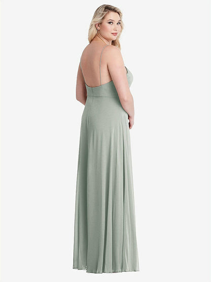 【STYLE: LB012】Square Neck Chiffon Maxi Dress with Front Slit - Elliott【COLOR: Willow Green】