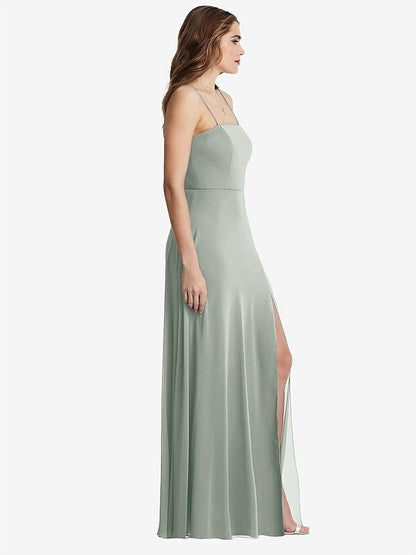 【STYLE: LB012】Square Neck Chiffon Maxi Dress with Front Slit - Elliott【COLOR: Willow Green】