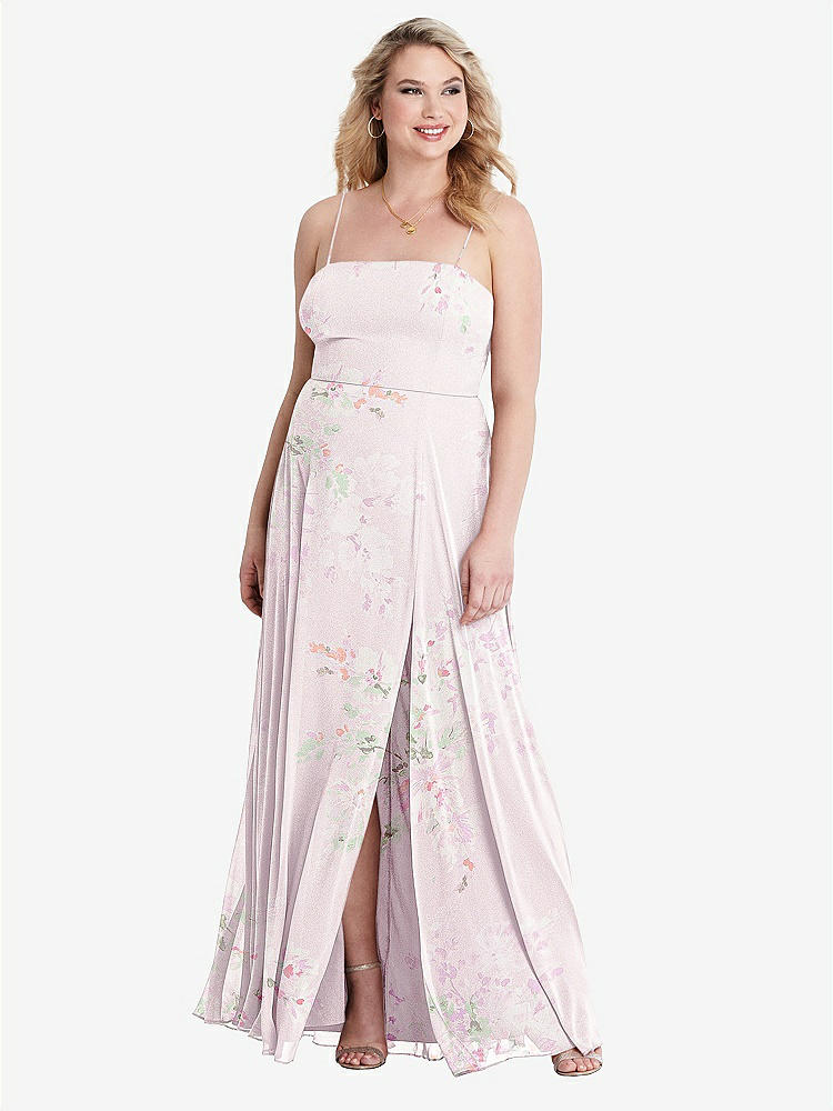 【STYLE: LB012】Square Neck Chiffon Maxi Dress with Front Slit - Elliott【COLOR: Watercolor Print】