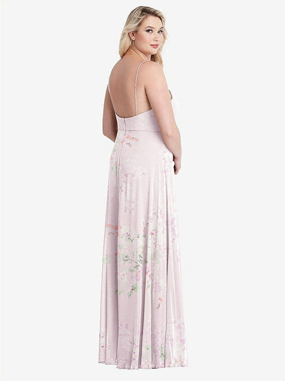 【STYLE: LB012】Square Neck Chiffon Maxi Dress with Front Slit - Elliott【COLOR: Watercolor Print】