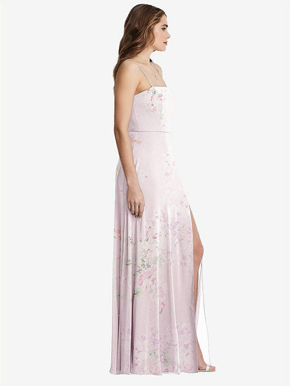 【STYLE: LB012】Square Neck Chiffon Maxi Dress with Front Slit - Elliott【COLOR: Watercolor Print】