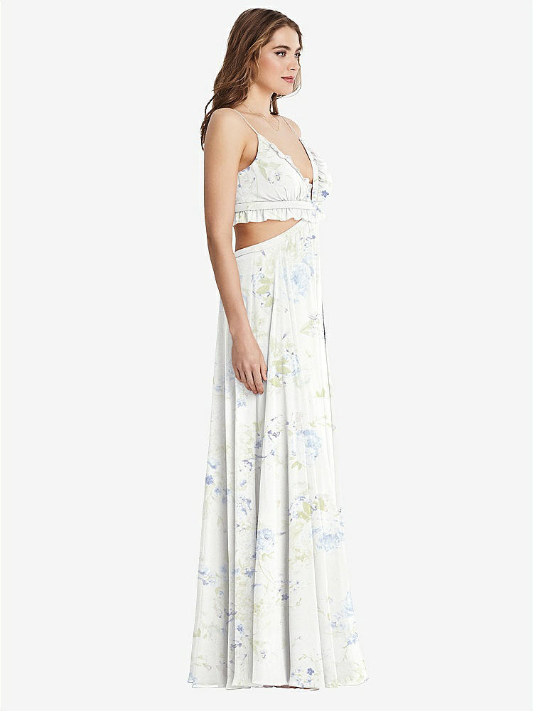 【STYLE: LB014】Ruffled Chiffon Cutout Maxi Dress - Jessie【COLOR: Bleu Garden】