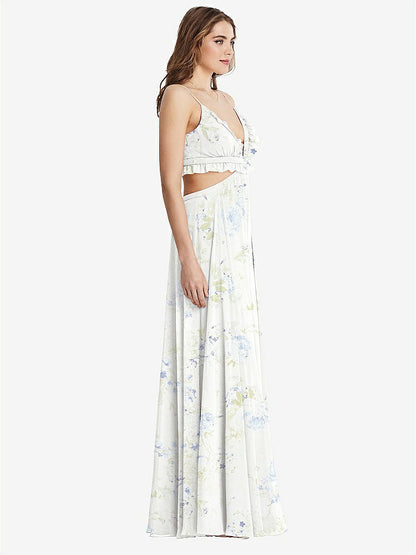 【STYLE: LB014】Ruffled Chiffon Cutout Maxi Dress - Jessie【COLOR: Bleu Garden】