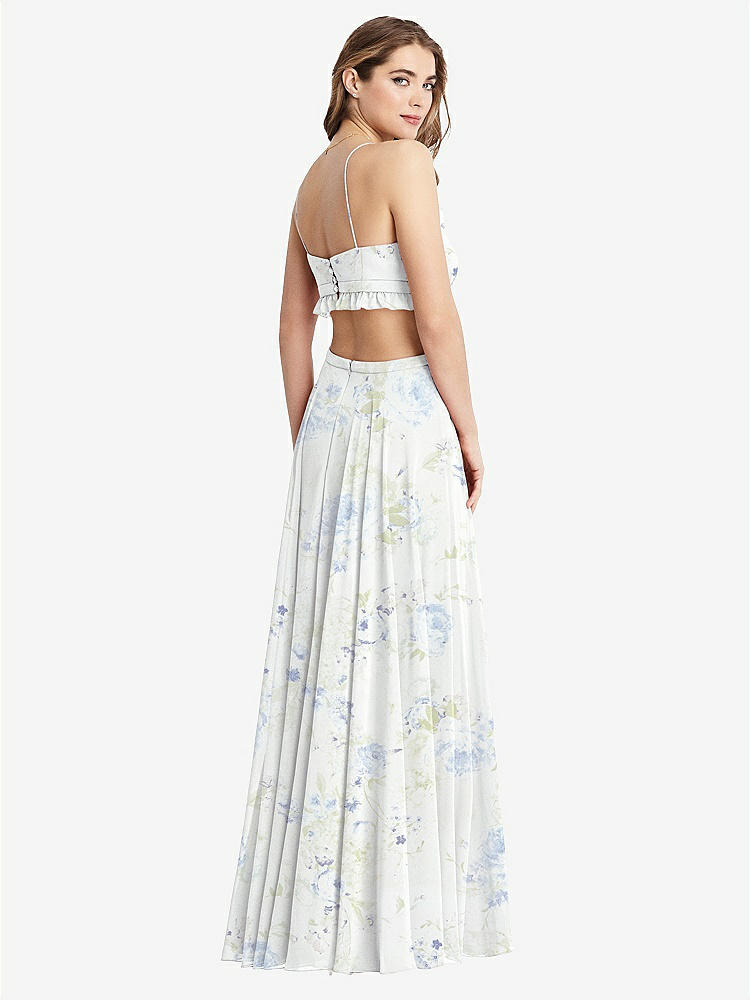 【STYLE: LB014】Ruffled Chiffon Cutout Maxi Dress - Jessie【COLOR: Bleu Garden】