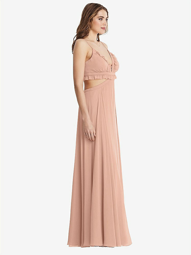 【STYLE: LB014】Ruffled Chiffon Cutout Maxi Dress - Jessie【COLOR: Pale Peach】