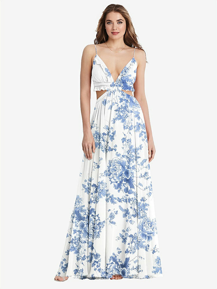【STYLE: LB014】Ruffled Chiffon Cutout Maxi Dress - Jessie【COLOR: Cottage Rose Dusk Blue】
