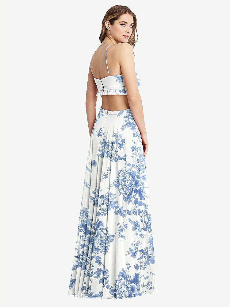 【STYLE: LB014】Ruffled Chiffon Cutout Maxi Dress - Jessie【COLOR: Cottage Rose Dusk Blue】