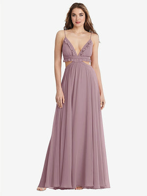 【NEW】【STYLE: LB014】フリル シフォン カットアウト マキシ ドレス  -  ジェシー【COLOR: Dusty Rose】【SIZE: 00-30W】