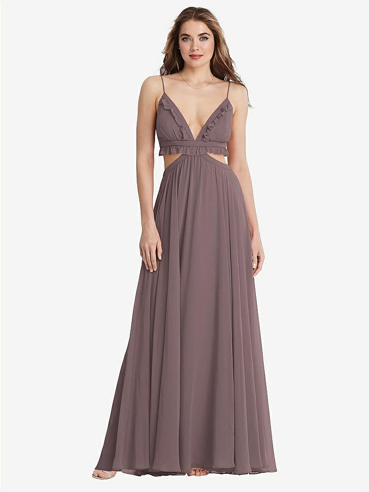 【STYLE: LB014】Ruffled Chiffon Cutout Maxi Dress - Jessie【COLOR: French Truffle】