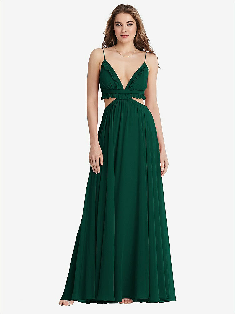 【STYLE: LB014】Ruffled Chiffon Cutout Maxi Dress - Jessie【COLOR: Hunter Green】