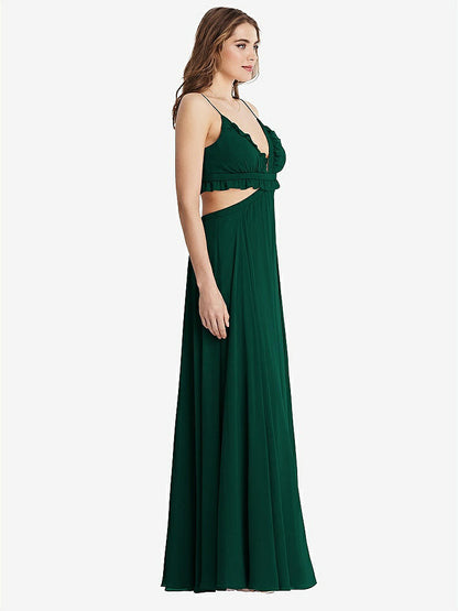 【STYLE: LB014】Ruffled Chiffon Cutout Maxi Dress - Jessie【COLOR: Hunter Green】